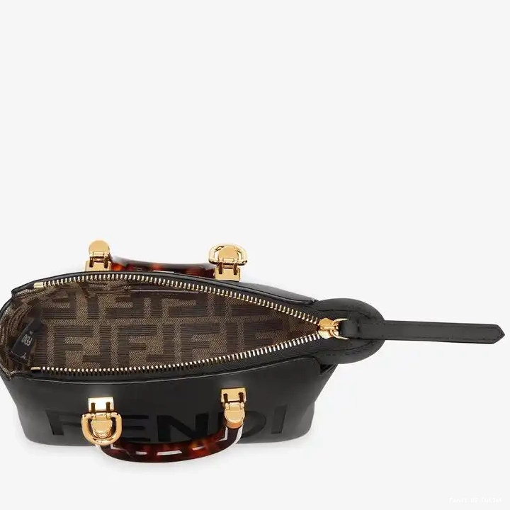 Vintage HOT Fendi Calf In Leather Logo Black Bag ROMA By The Mini Boston Way 0521